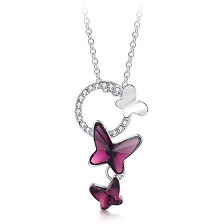 Austrian Crystal Butterfly Pendant Necklace Europe And America