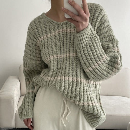 Casual Versatile Lazy Loose Striped Sweater