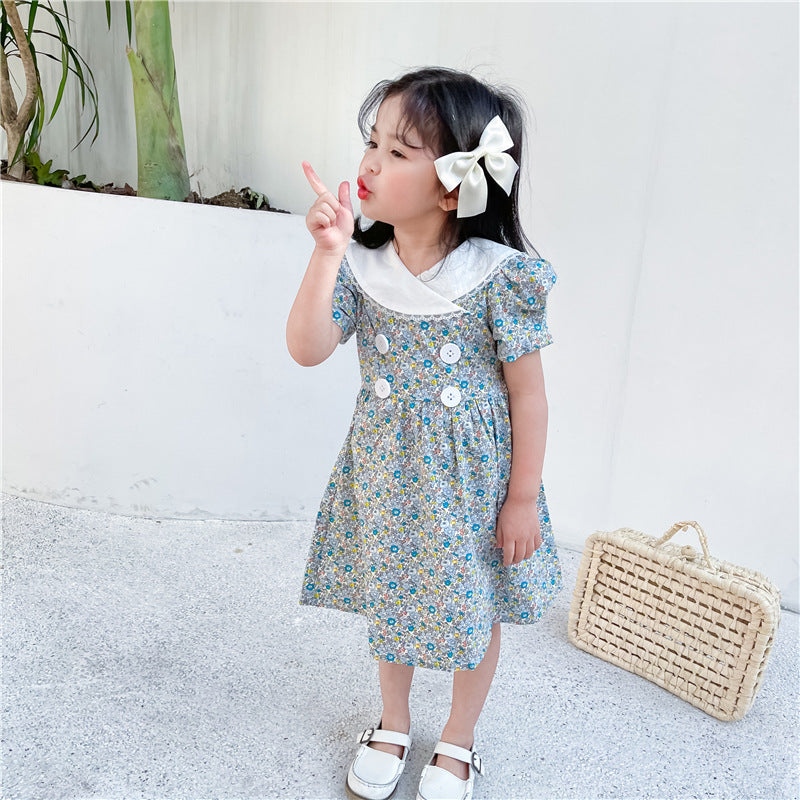 Double Breasted Floral Short Sleeved Dress