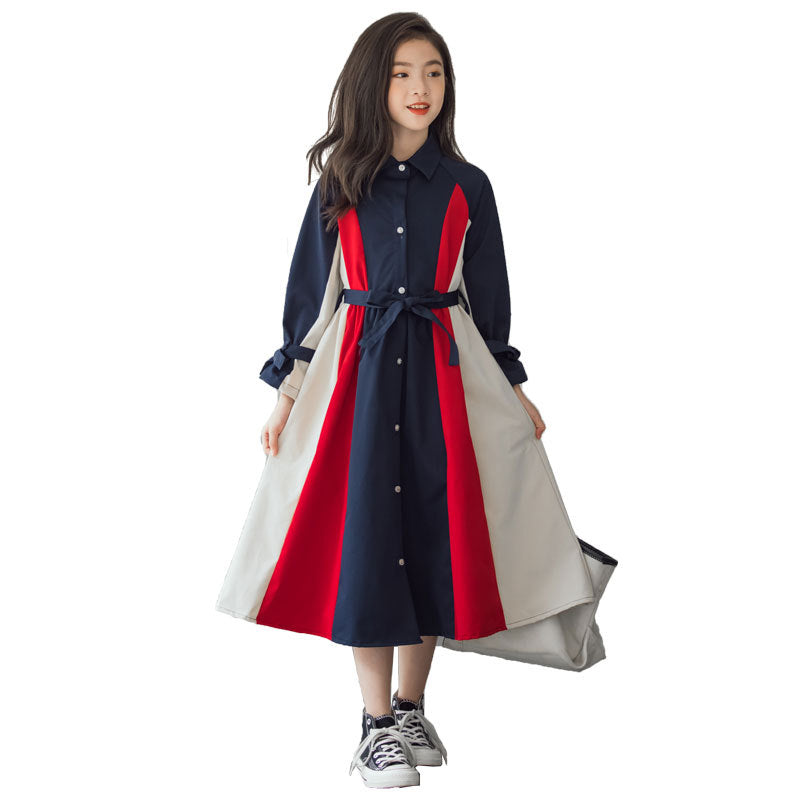 Korean Version Of The Big Kids Girls Multi-color Stitching Fashion A-line Skirt