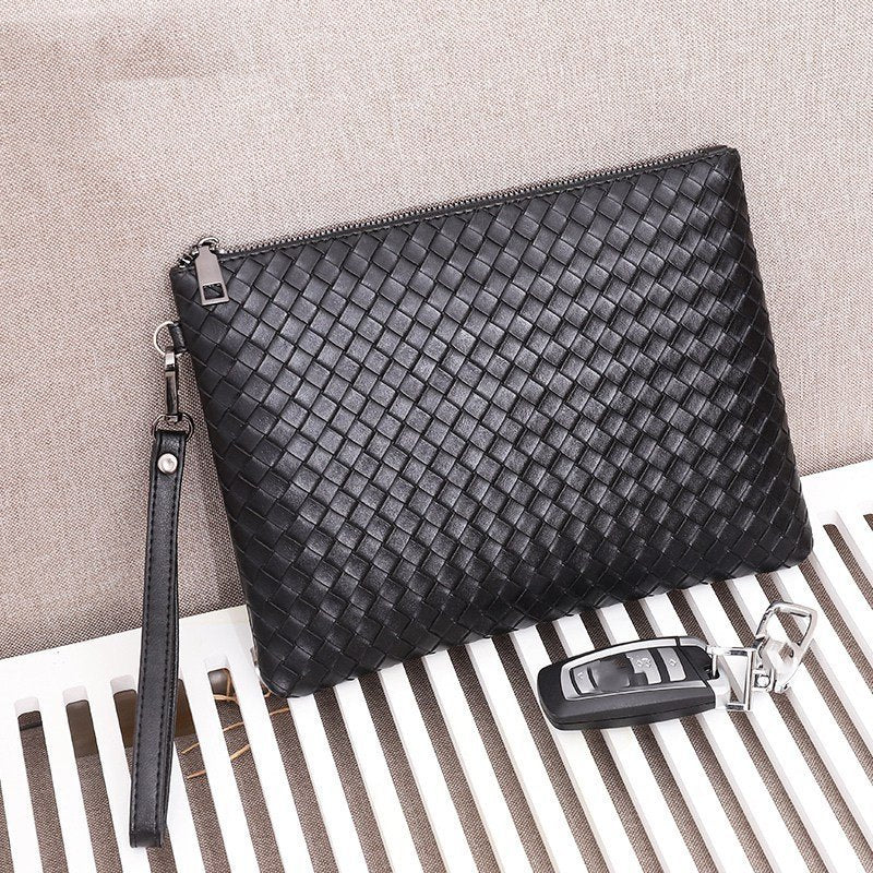PU Leather Woven Clip Bag Checkered Hand Hold