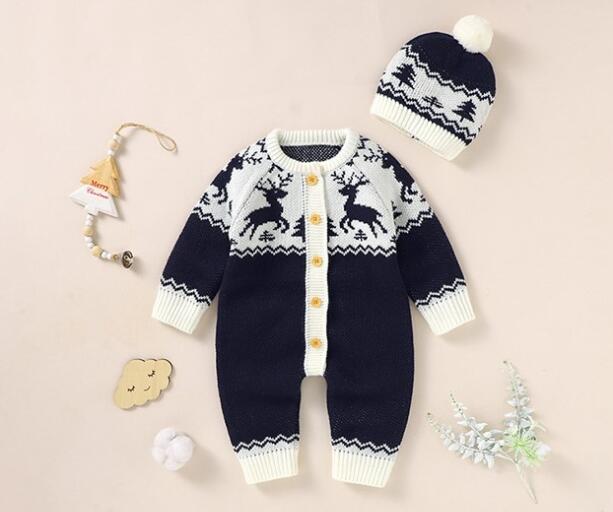 Baby Christmas Elk Knitted One-piece Suit