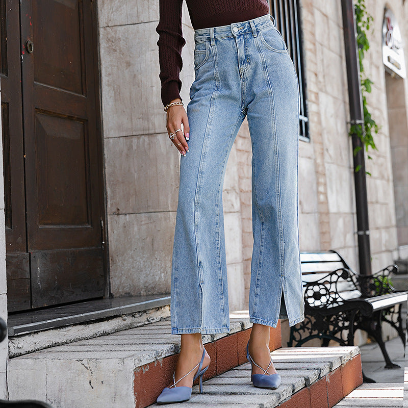 Women's Cotton Straight Leg High Rise Jeans