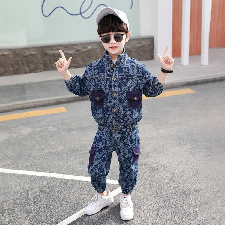 Fashion Simple Print Boy Denim Suit