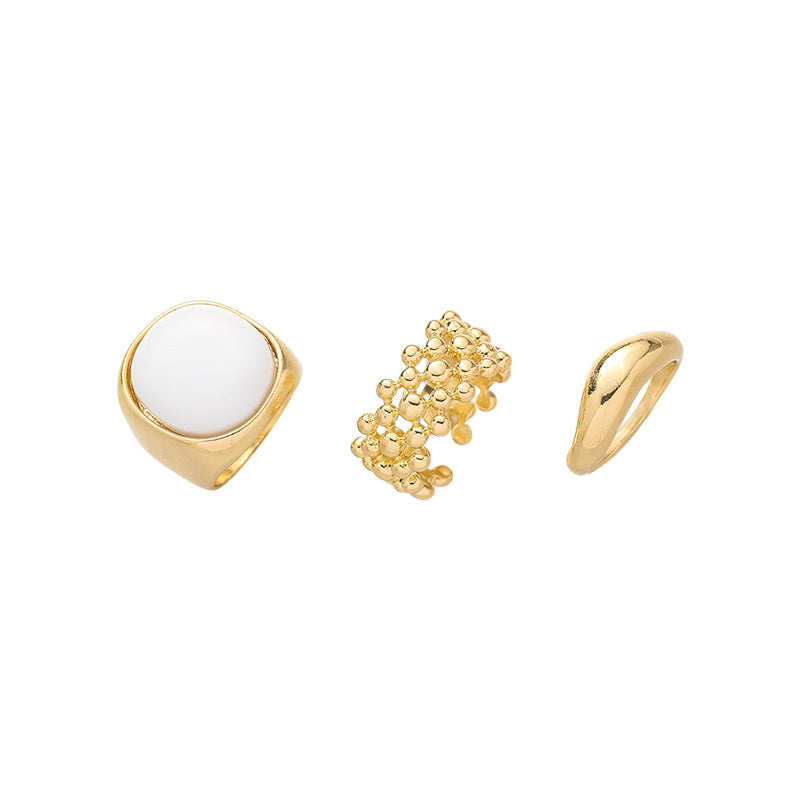 Three-piece Combination Ring European And American Golden Bead Ring