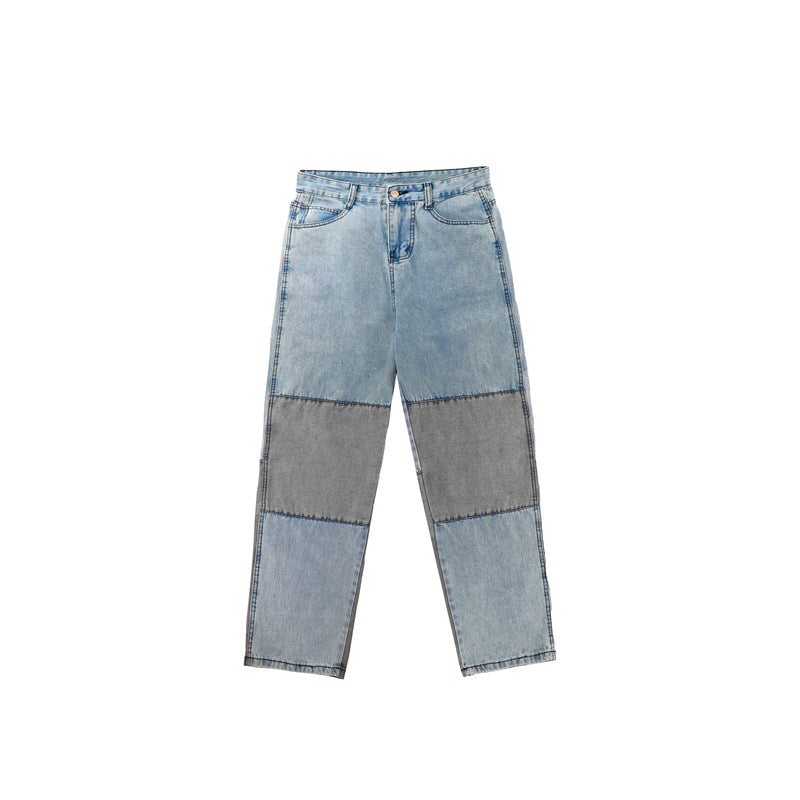 Stitching Pendant Wide Leg Japanese Color Contrast Jeans