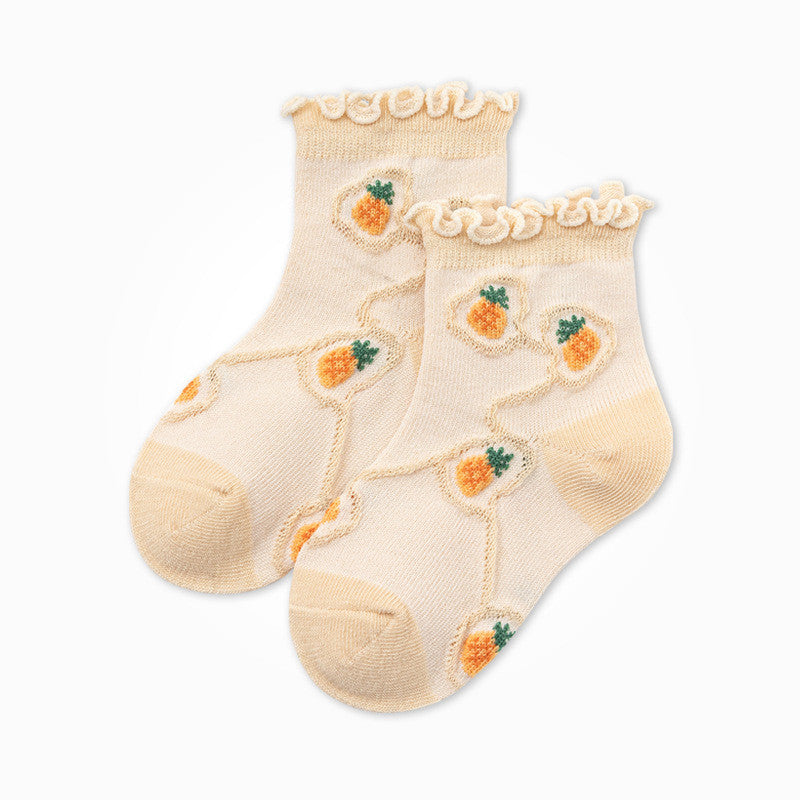 Thin Cotton Dark Pattern Children's Fruit Fungus Lace Socks