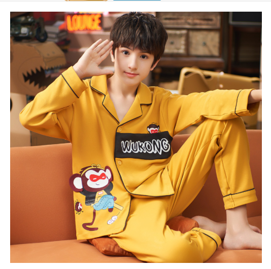 Spring And Autumn Cotton Long Sleeved Cardigan Children's Pajamas