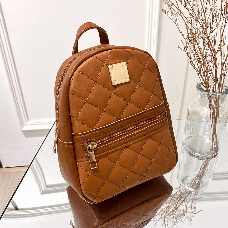 Fashion Simple Solid Color Ladies Leather Backpack