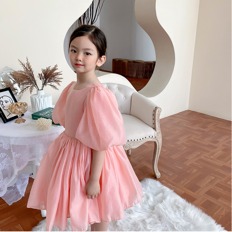 Western Style Princess Dress Children Bubble Sleeve