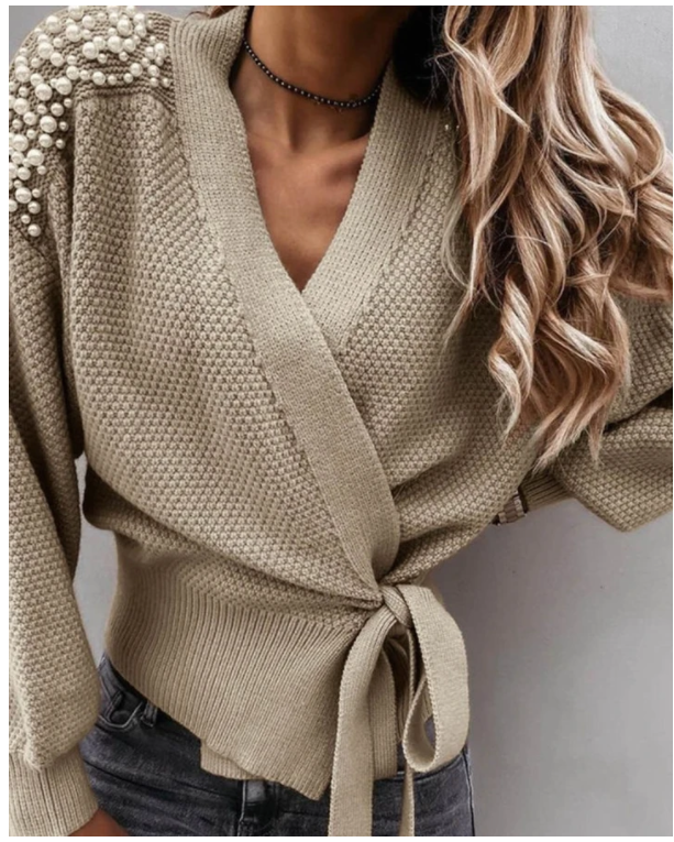 Women's Wide-sleeved Cardigan Knit Sweater Lace-up Top Sweater Women