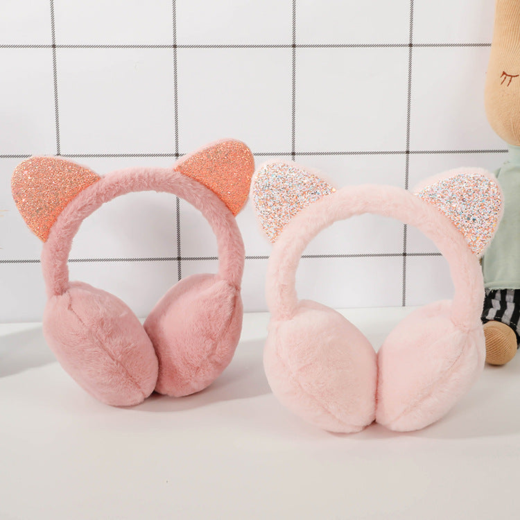 Warm Sequined Cat Ears Plush Earmuffs