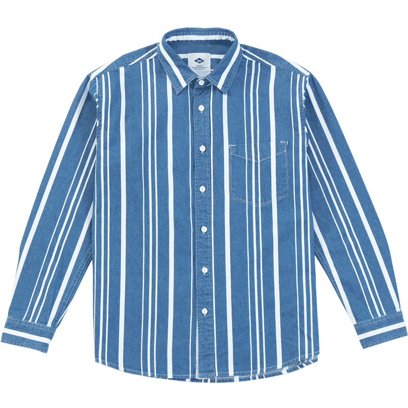 Men's Loose-fit Autumn Washed Striped Denim Shirt With Chest Pockets