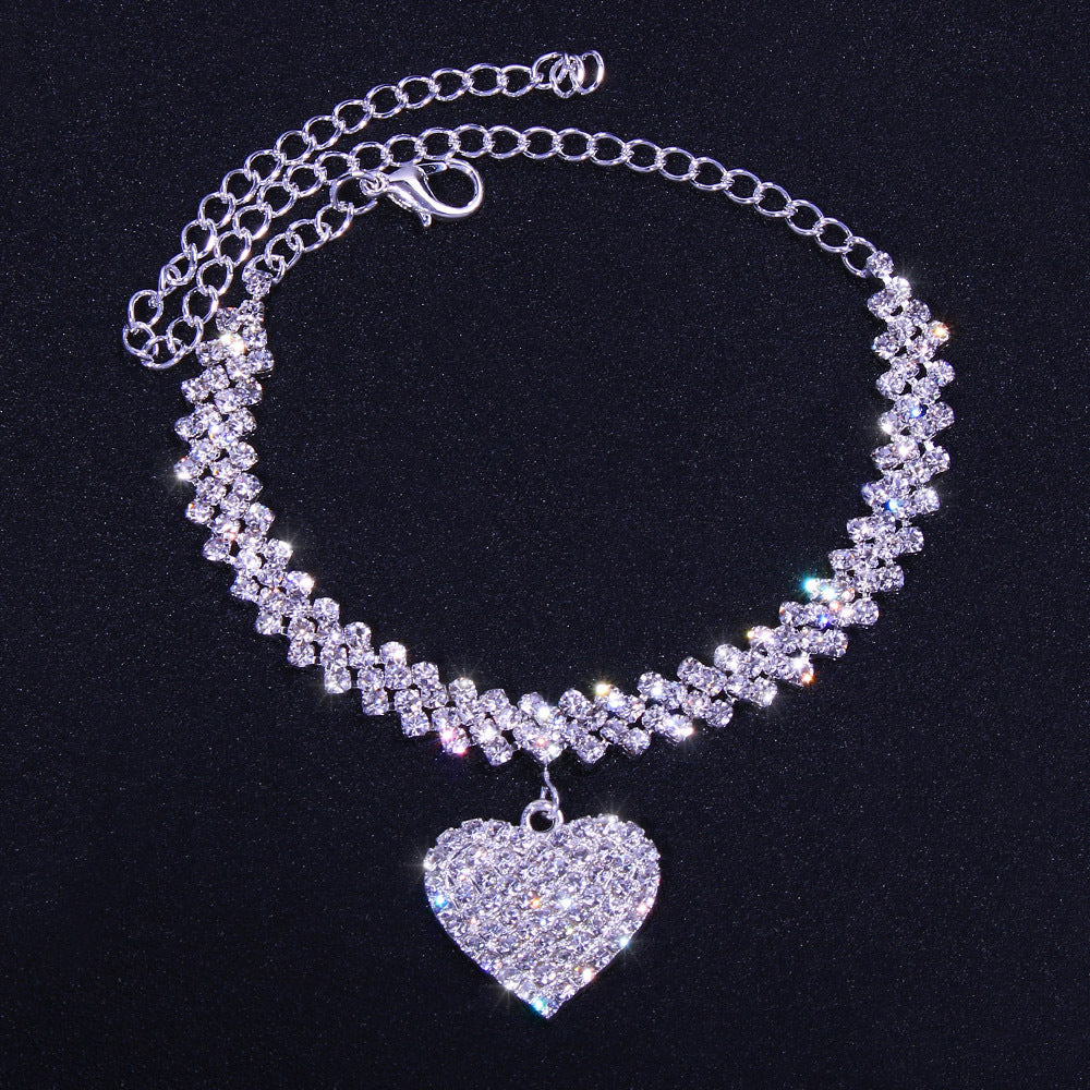 Anklet for women with love pendant and rhinestone