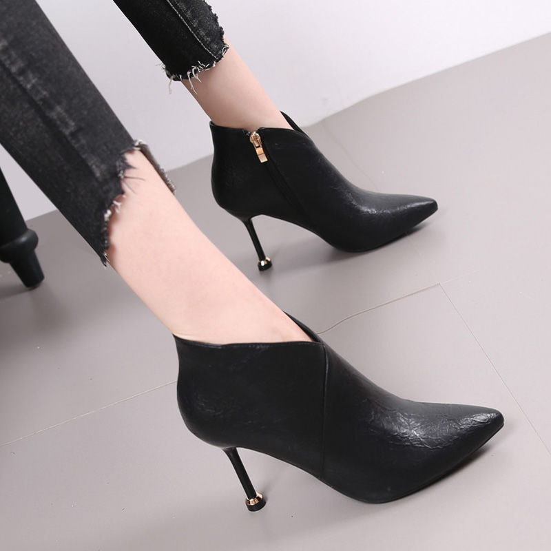 British Style Nude Boots Pointed Toe Stiletto High Heels