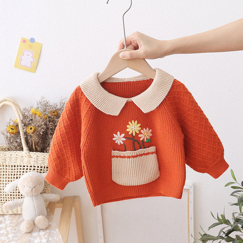 Flower Lapel Thickened Baby Knit Sweater Western Style Women