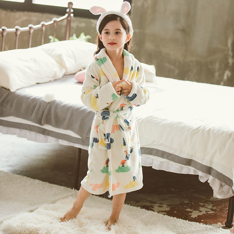 Children's Nightgown Thickened Flannel Girls Pajamas Baby Shan Home Service