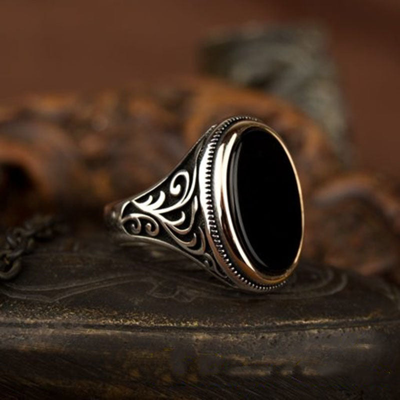 European And American Retro Agate Gemstone Men's Ring