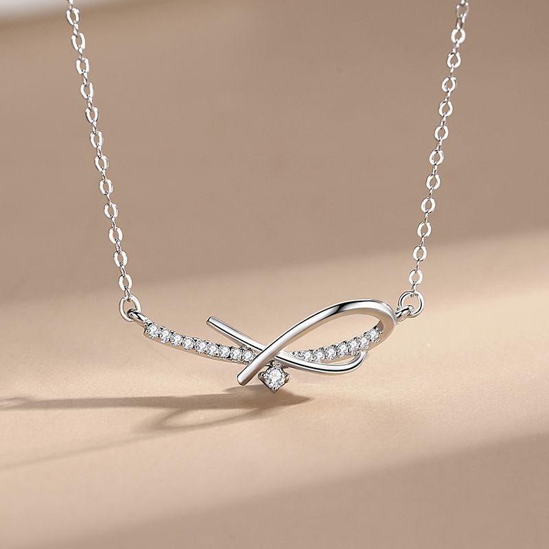 925 Sterling Silver Bow Micro Set Necklace