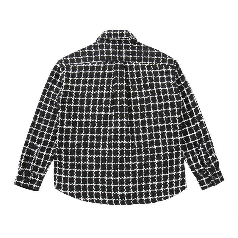 High Street Trend Black And White Plaid Lapel Shirt Jacket