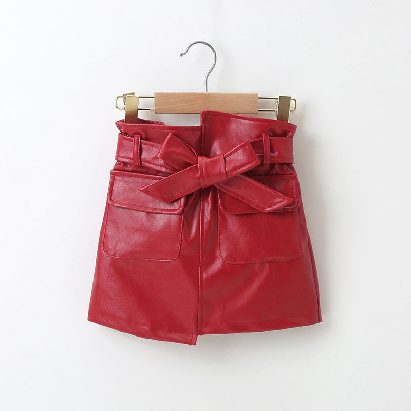 Girls Fashion Western Style A-line PU Leather Skirt
