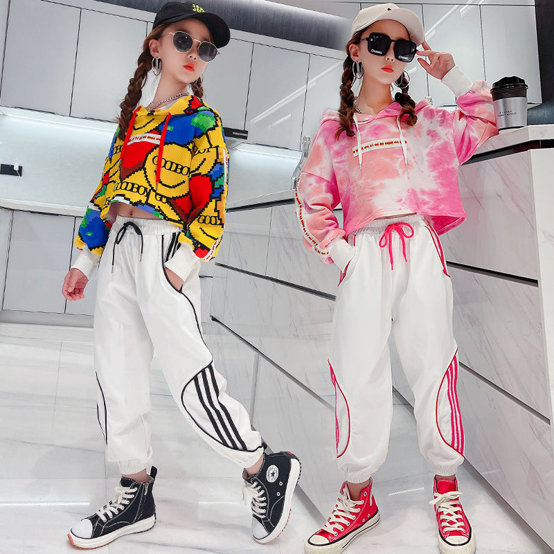 Girls' Tie-dye Autumn Suit, Western Style, Fashionable Children's Hip-hop Casual Sweater Two-piece Suit