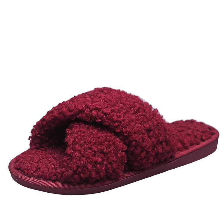 Cross Sheep Curl Slippers For Outer Wear