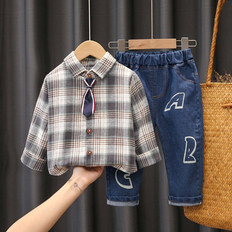 Boys Suit New Casual Sports Plaid Shirt