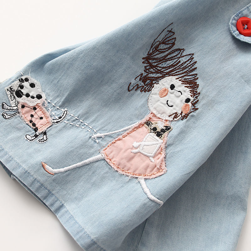 Denim Vest Skirt Girl Embroidered Sleeveless