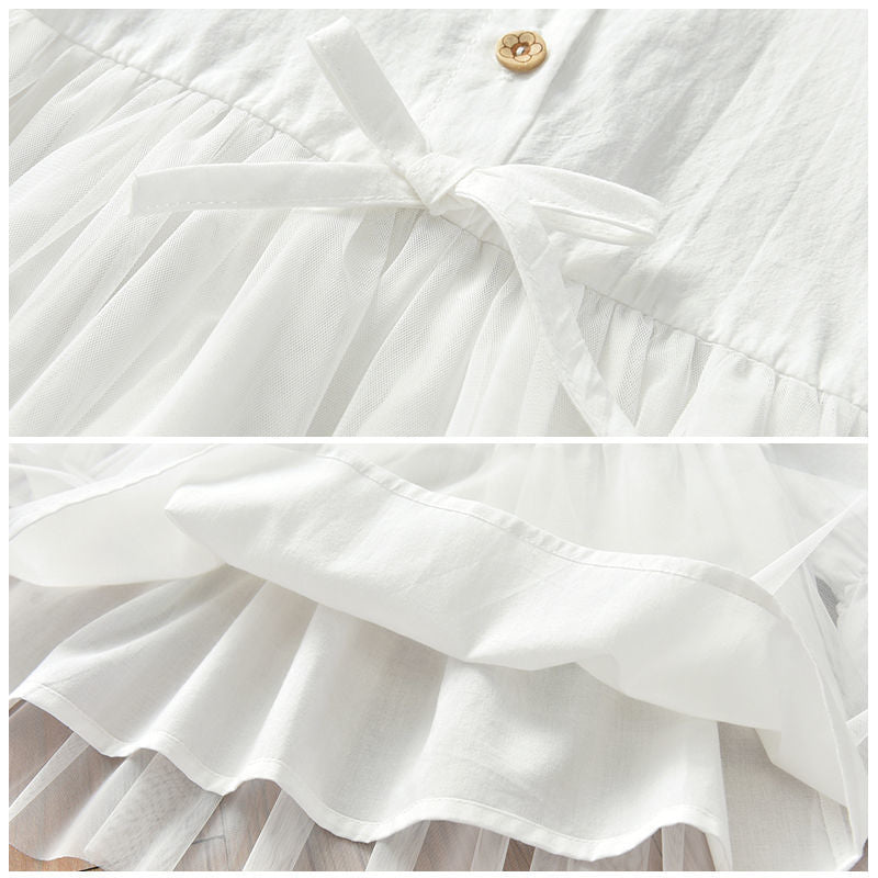 Long-sleeved White Gauze Skirt Baby Korean Style Princess Dress