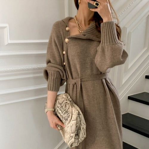 Loose Slimming Knit Dress With Waistband