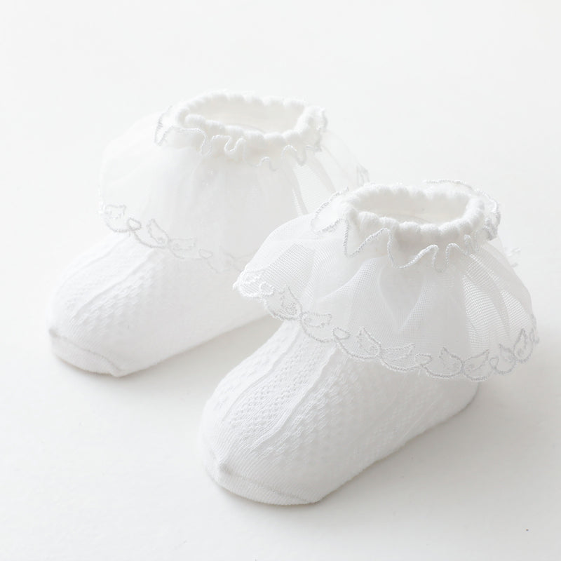 Lace Solid Color Breathable Socks For Newborn Girls And Babies