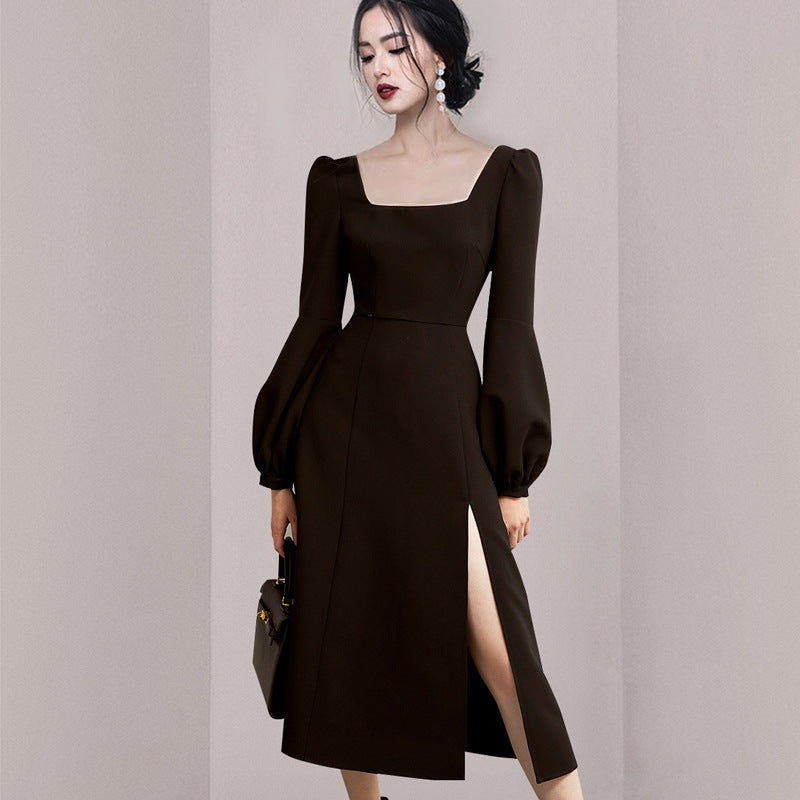 فستان كلاسيكي لون اسود -  انيق ناعم بتصميم رائع للمناسبات المختلفة