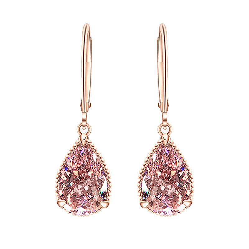 Simulation Water Drop Diamond FemaleStud Earrings Rose Gold Plated
