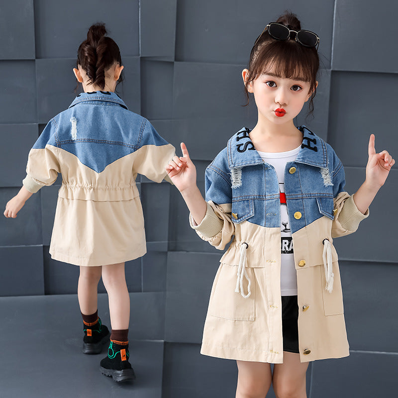 Fashion Simple Children's Denim Trench Coat