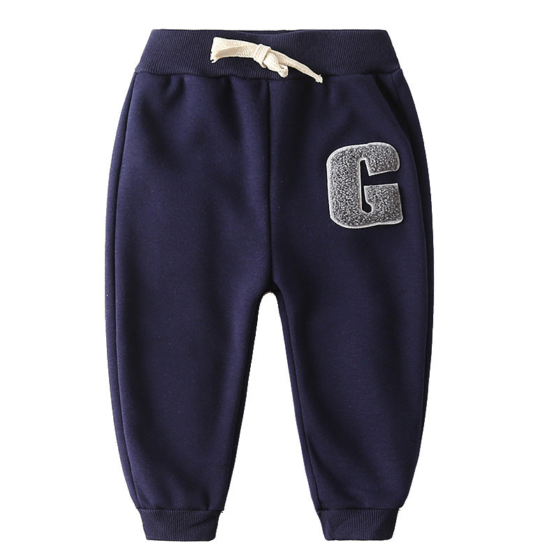 Children's Clothing Boys' Letter Embroidered Plus Velvet Pants Baby Thickened Trousers Warm Pants