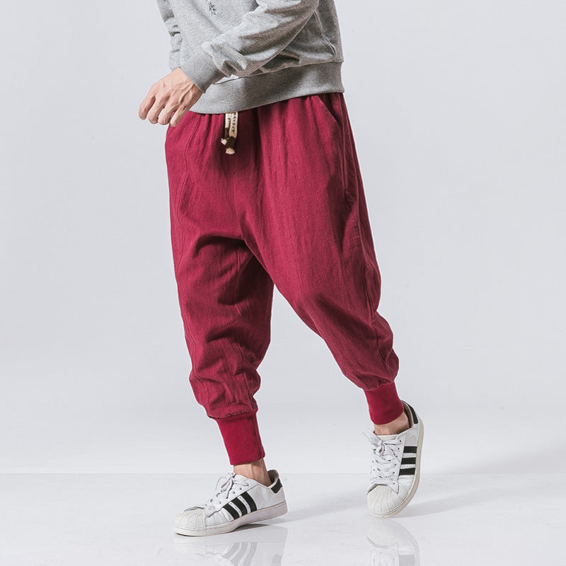 Japanese Cotton And Linen Men's Casual Pants And Foot Pants