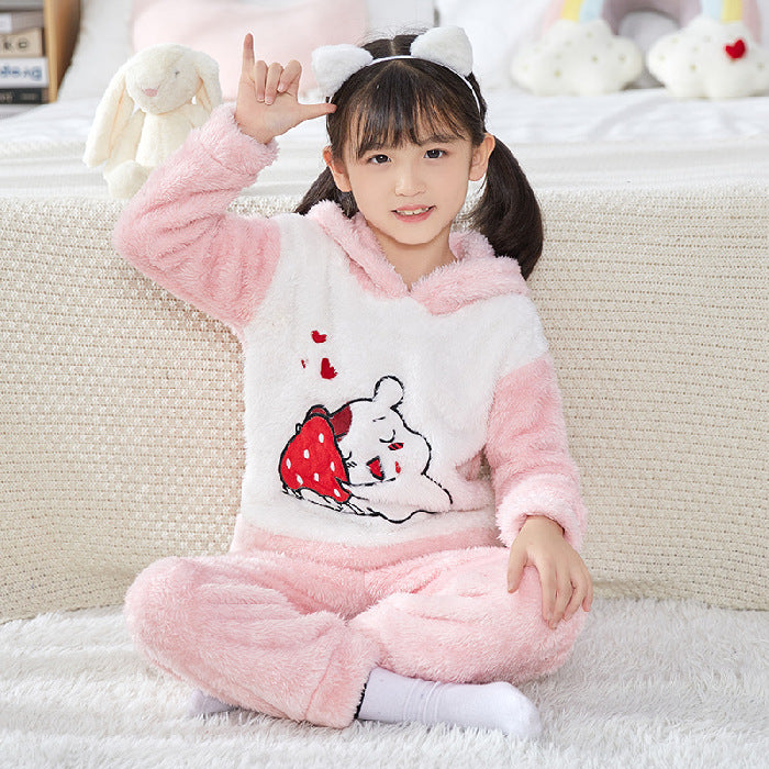 Children's Warm Coral Fleece Pajamas Set