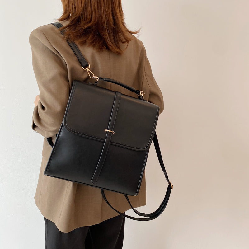 Multifunctional Edging Contrast Color Flap Drawstring Portable Messenger Backpack