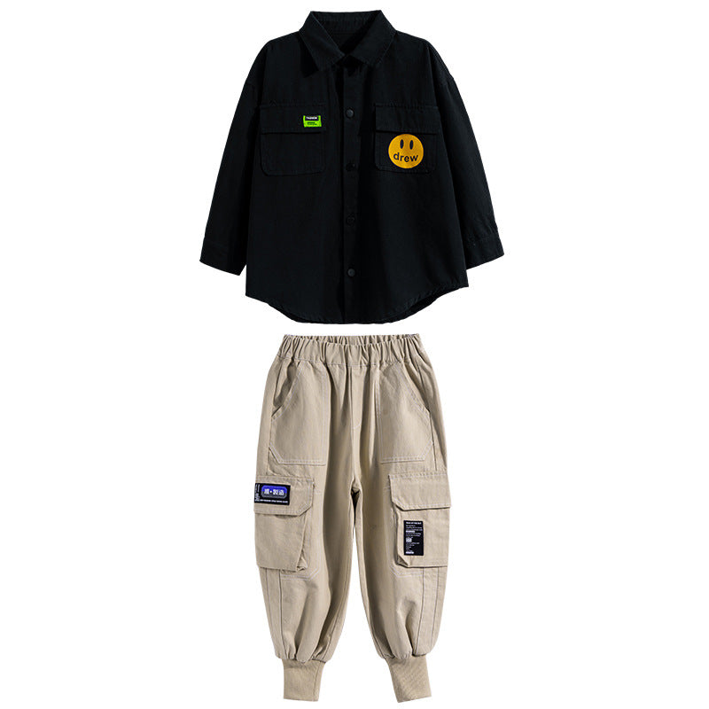 Big Boy Boy Handsome Overalls Long Sleeve Two Piece Suit
