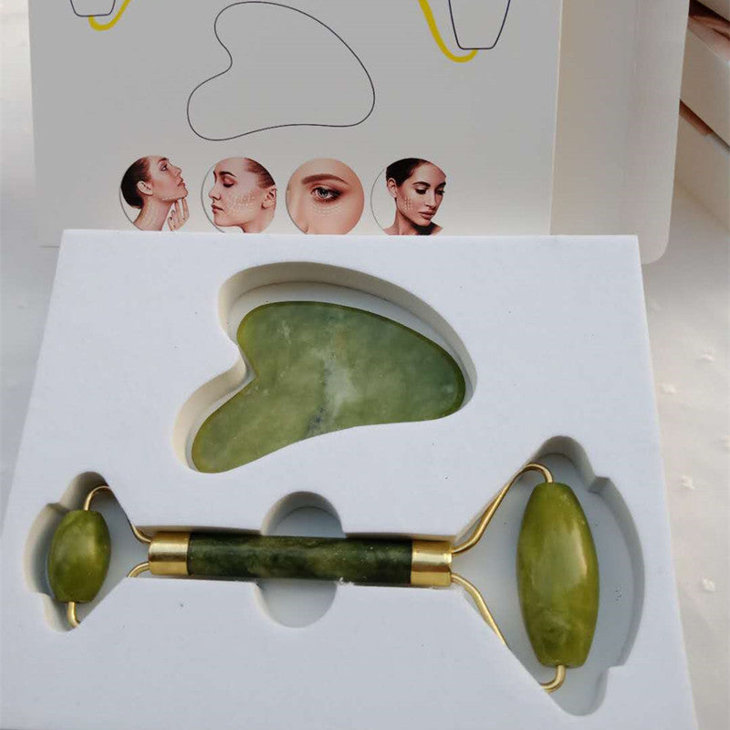 Natural Powder Crystal Jade Roller Beauty Face-lifting Double-head Massager
