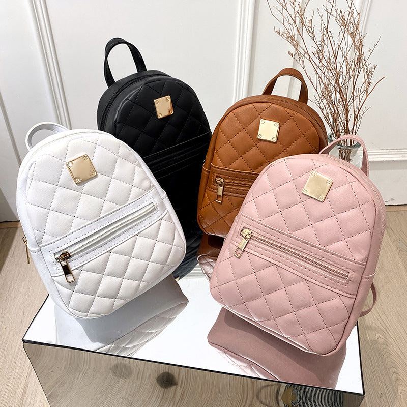 Fashion Simple Solid Color Ladies Leather Backpack