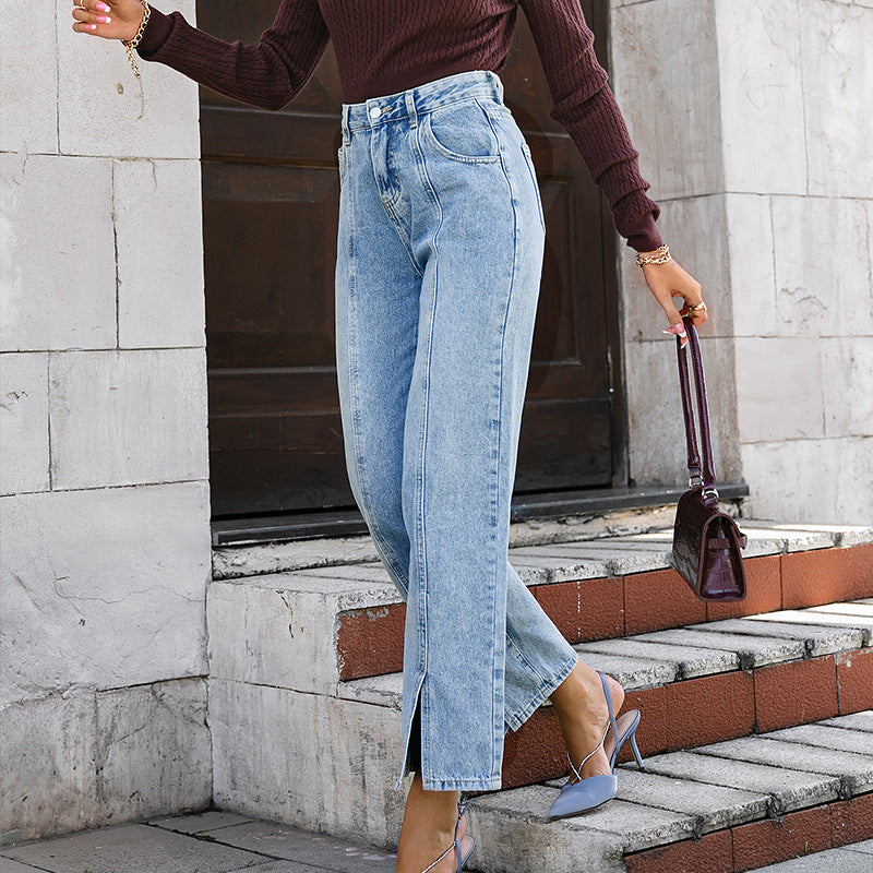 Women's Cotton Straight Leg High Rise Jeans