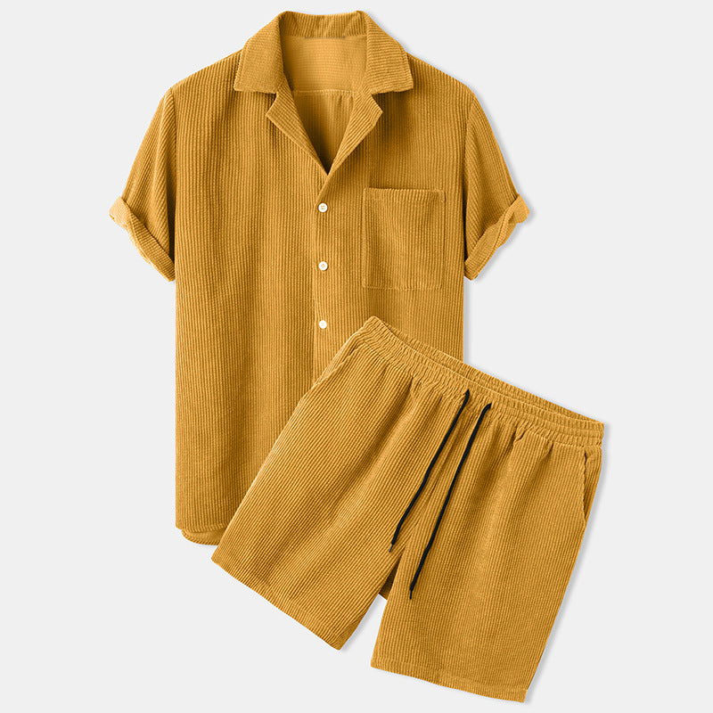 Corduroy Short Sleeve Suit Two Piece