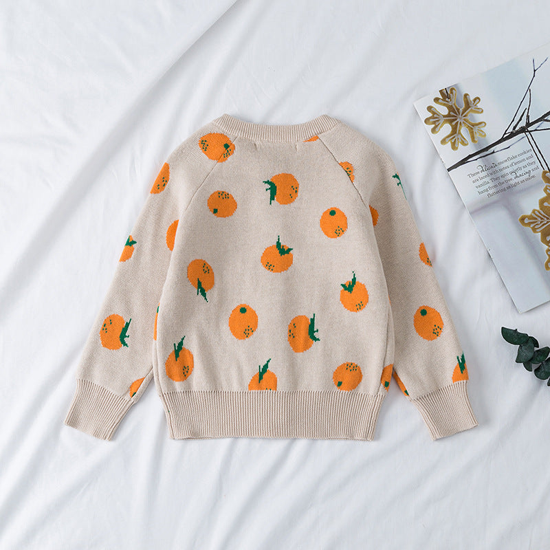 Children's Sweater Pullover Jacquard Orange Parent-child Cardigan Cute Sweater Knitted Sweater Cotton