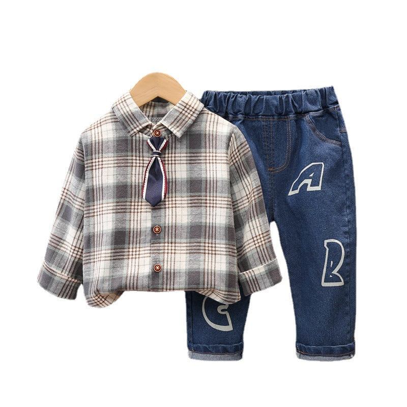 Boys Suit New Casual Sports Plaid Shirt