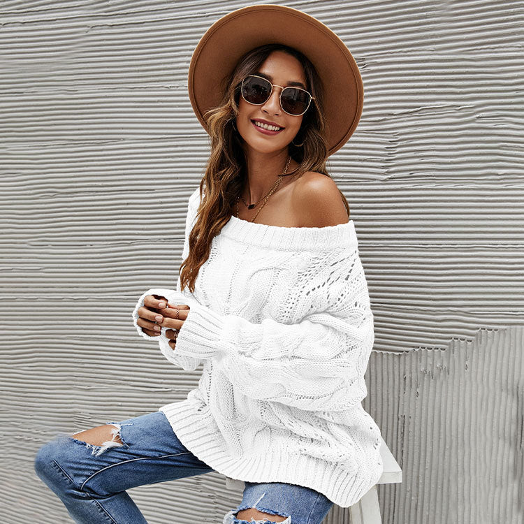 Autumn And Winter Strapless Plus Size Loose Knit Sweater