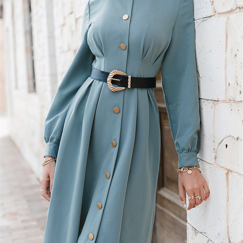 European And American Autumn Solid Color Waist Dress