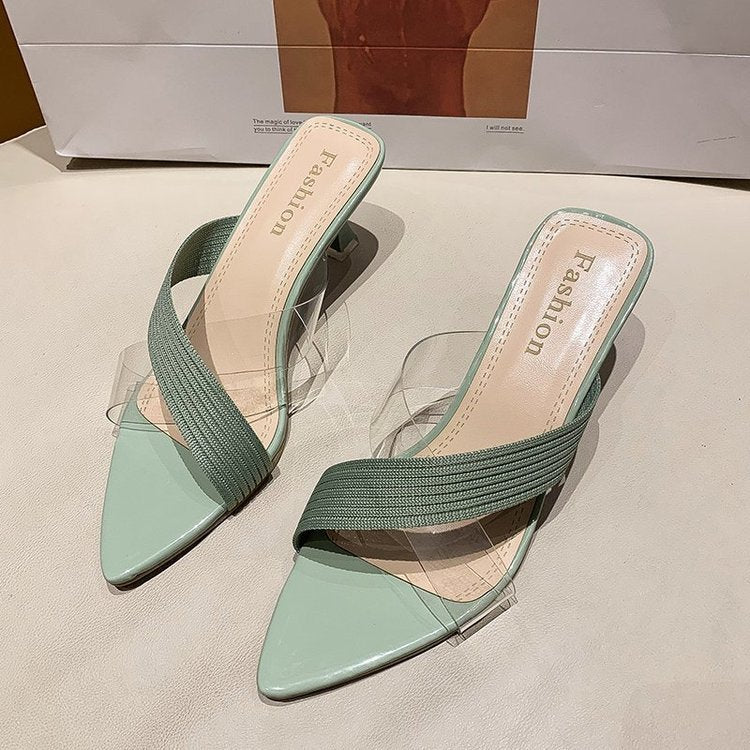 Pointed Stiletto Transparent Cross-strap Sandals And Slippers Women