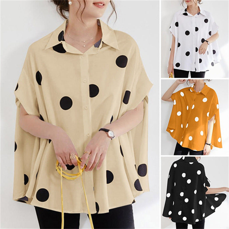 Women's Printed Polka Dot Short Sleeve Loose Shirt